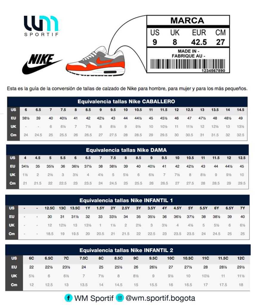 Tabla De Sizes Nike - IMAGESEE